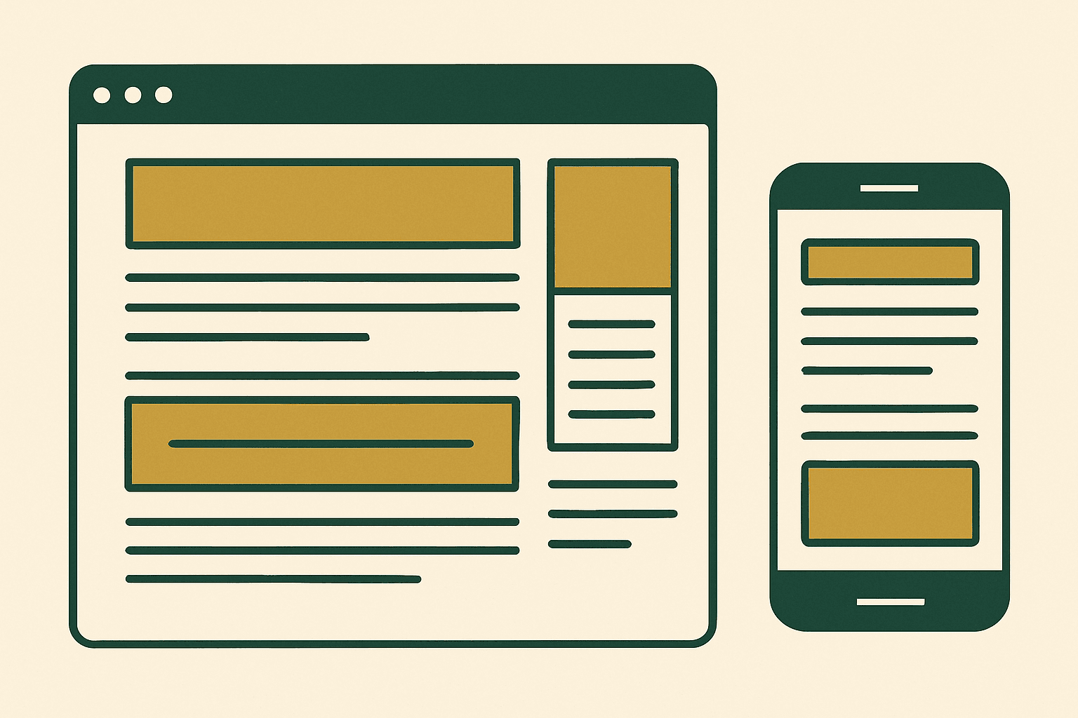 Wireframe of a long-form article showing high-viewability ad placements between sections, sidebar, and sticky footer on desktop and mobile