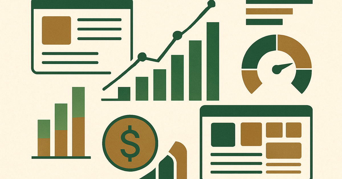 Analytics-style illustration of website traffic, RPM ranges, pageviews, and estimated display ad revenue benchmarks for 2026