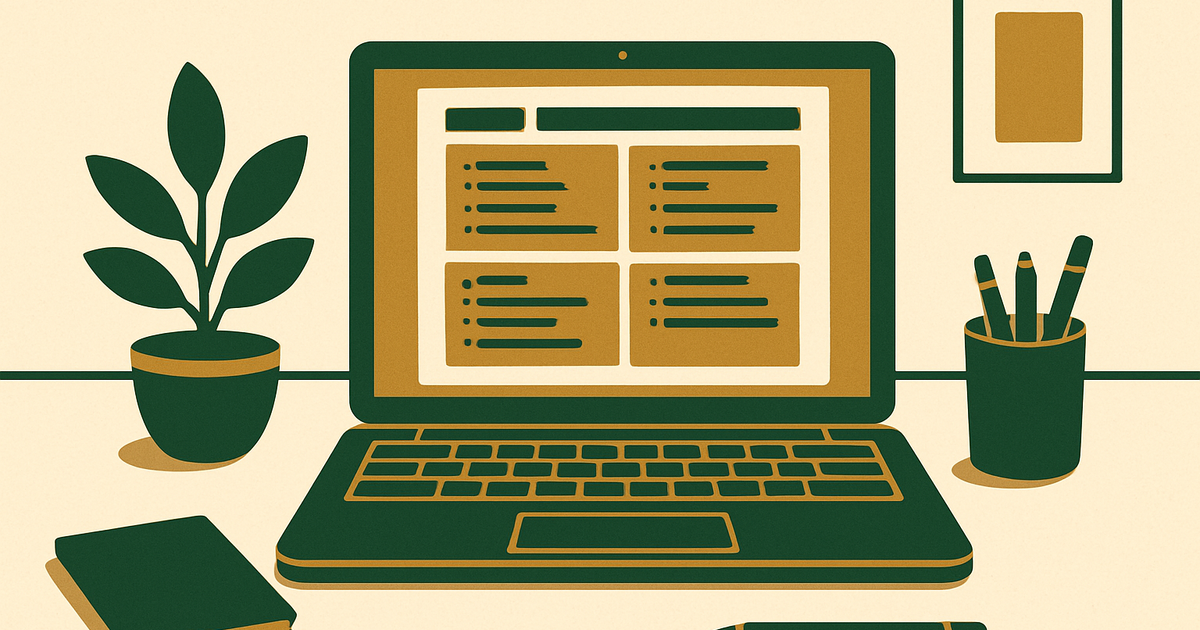Editorial workspace with a laptop showing a structured affiliate product review outline including verdict, pros and cons, pricing, comparisons, and calls to action