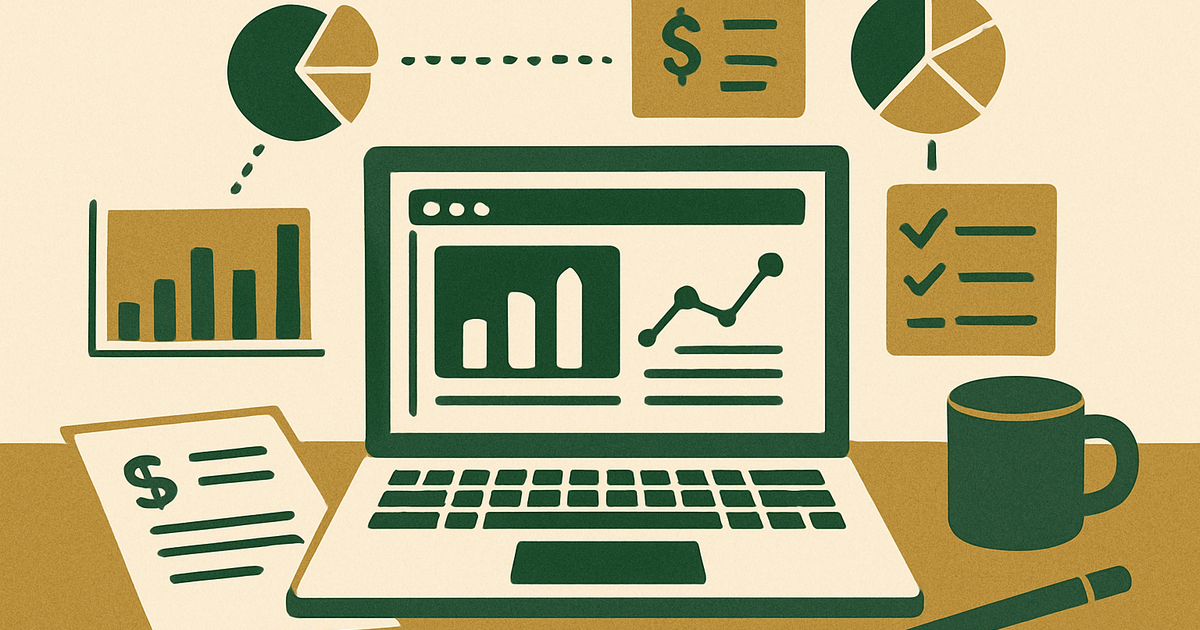Laptop workspace with anonymized website acquisition analysis, traffic charts, revenue notes, and a due diligence checklist laid out on a desk.