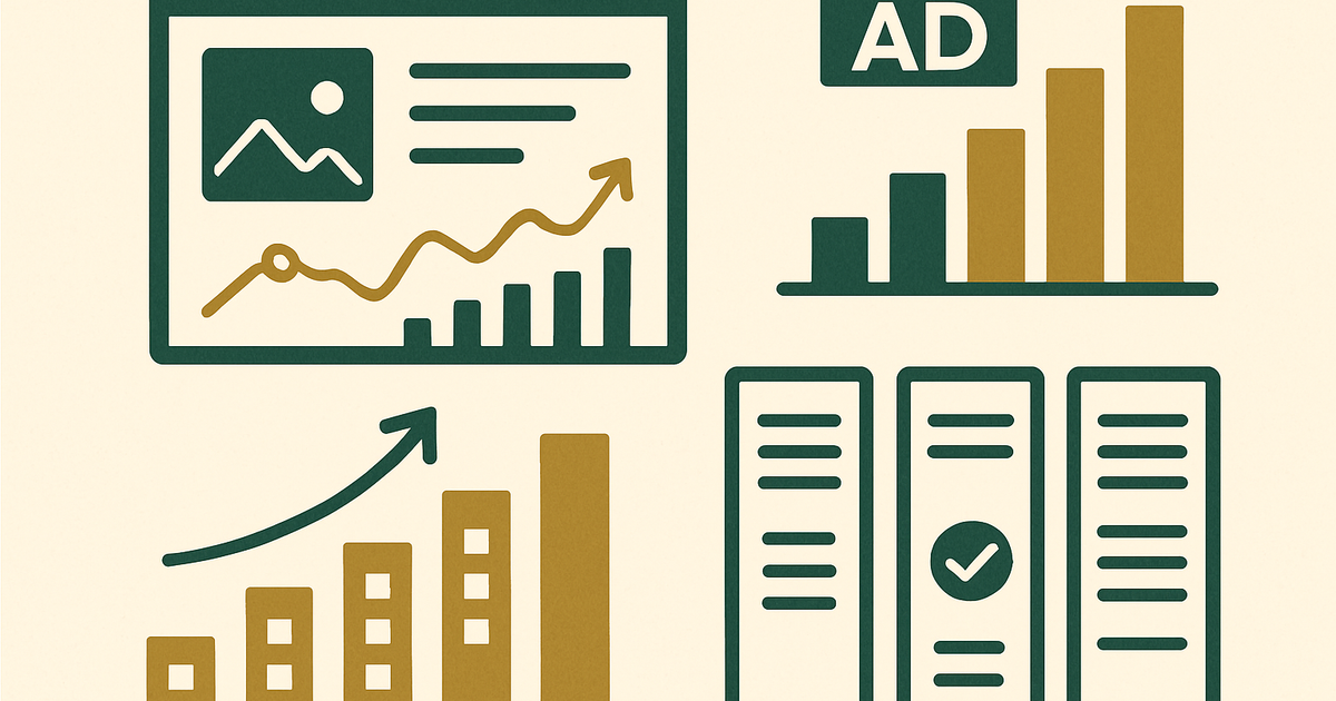 Comparison chart concept for major display ad networks including publisher tiers, traffic requirements, and revenue potential