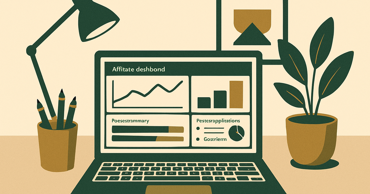 Publisher reviewing an affiliate dashboard with performance metrics, approvals, payouts, and partner applications