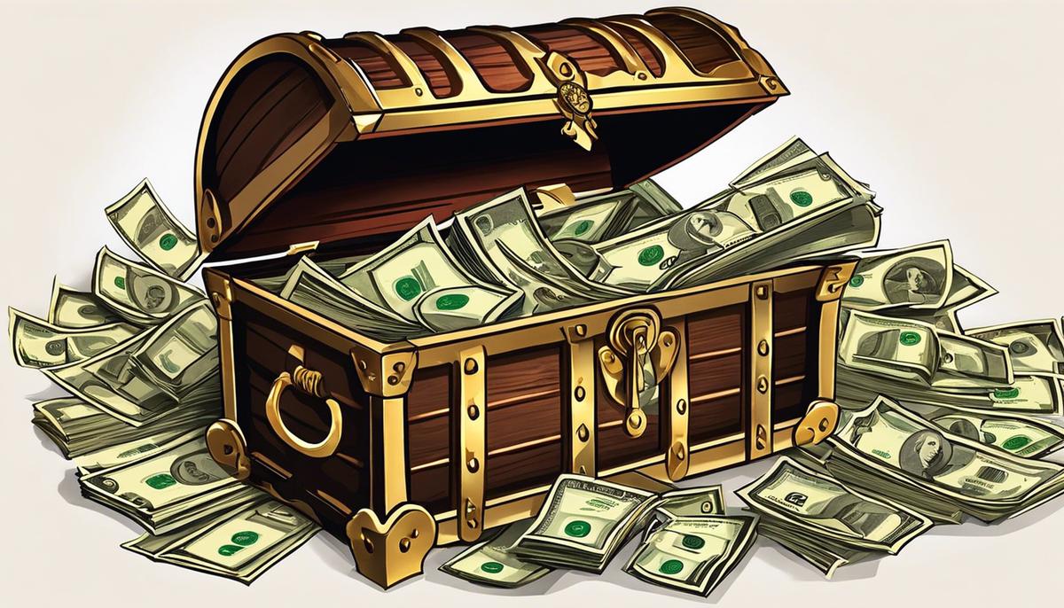 An image of a treasure chest overflowing with money, symbolizing the potential of AdSense revenue.