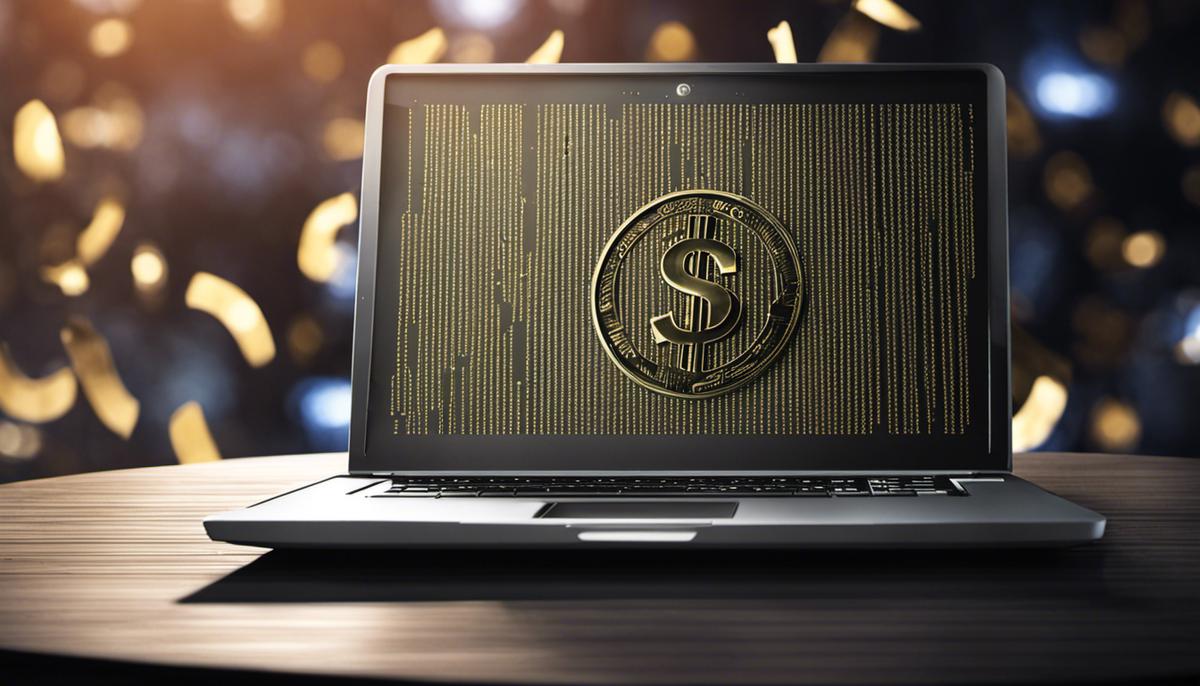 A laptop with a dollar sign on the screen, symbolizing making money through leveraging affiliate marketing
