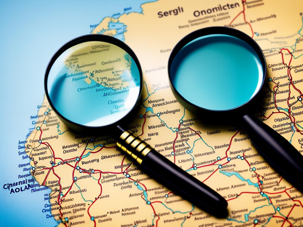 Image of a magnifying glass on top of a map, representative of local SEO strategy.